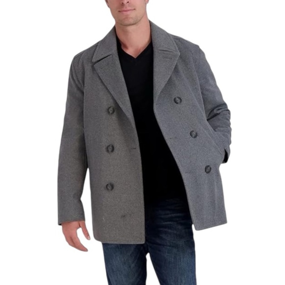 Claiborne Men’s Gray Wool Pea Coat Winter Quilted Insulated Warm Fall XXL EUC